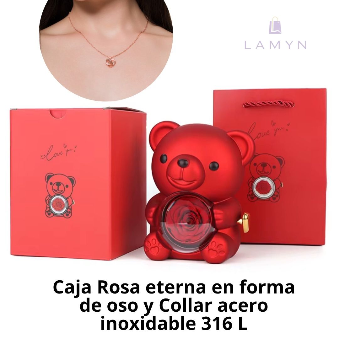 REGALO SORPRESA OSITO JOYERO + COLLAR CORAZON