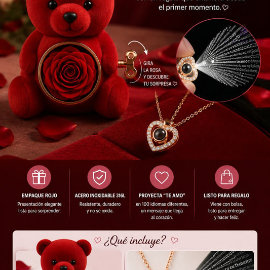 REGALO SORPRESA OSITO JOYERO + COLLAR CORAZON